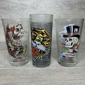 Sold Ed Hardy Drinking Glasses Lot Of 3